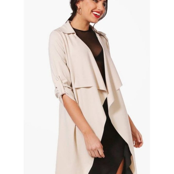 Boohoo Jenna Waterfall Belted Duster Jacket Size L - Picture 3 of 8